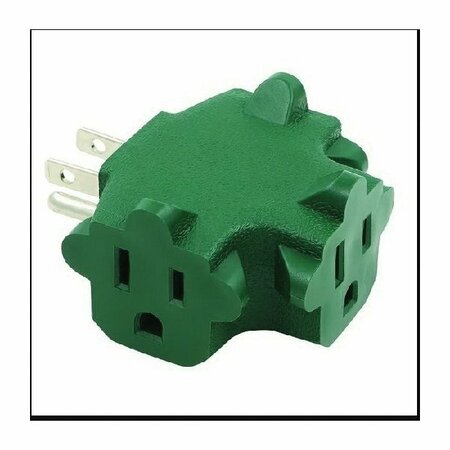 PRIME WIRE & CABLE Prime Power Block Adapter, 15 A, 125 V, 3 -Outlet, Green AD025000B